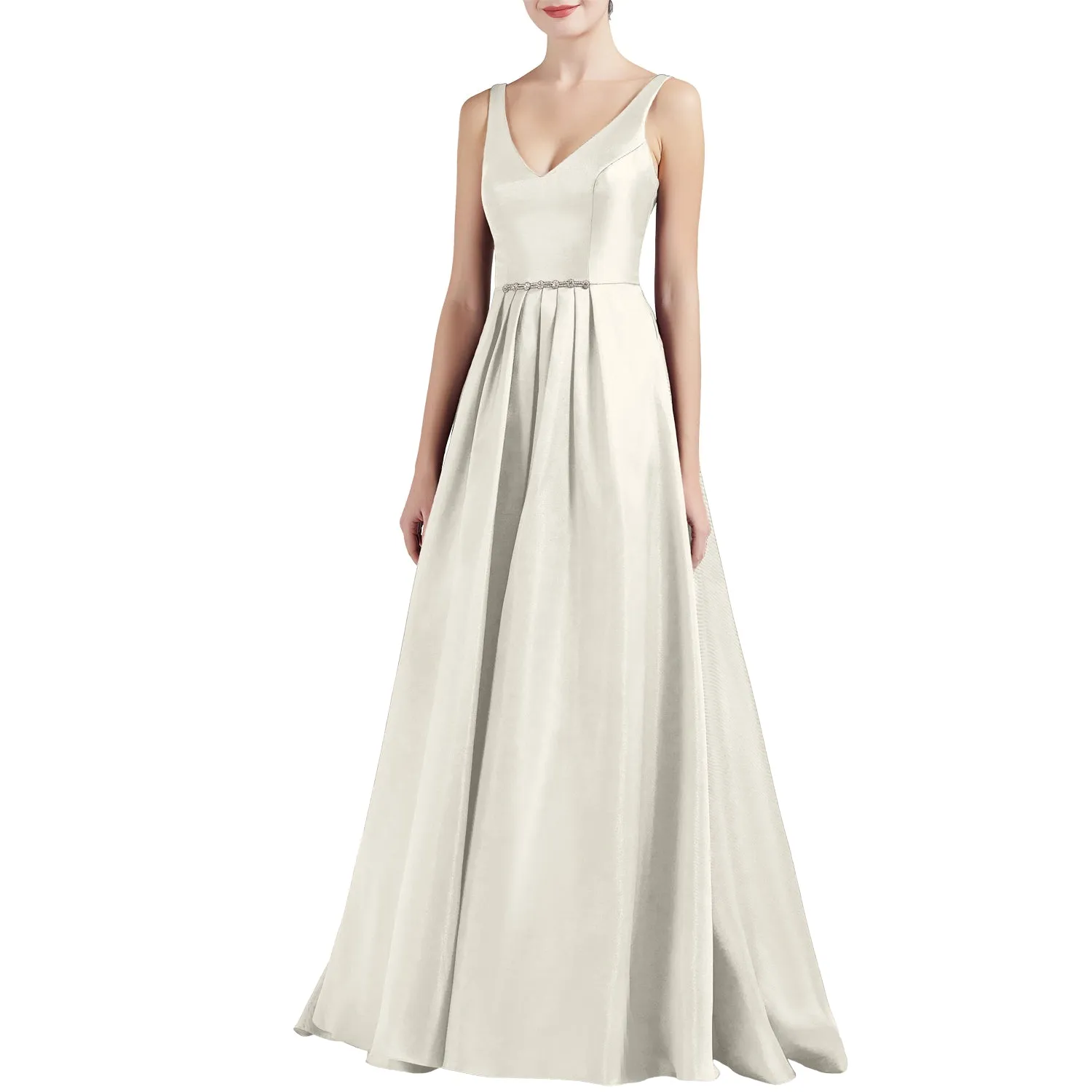 MACloth Women A Line V Neck Long Satin Prom Party Dresses Wedding Ball Gown