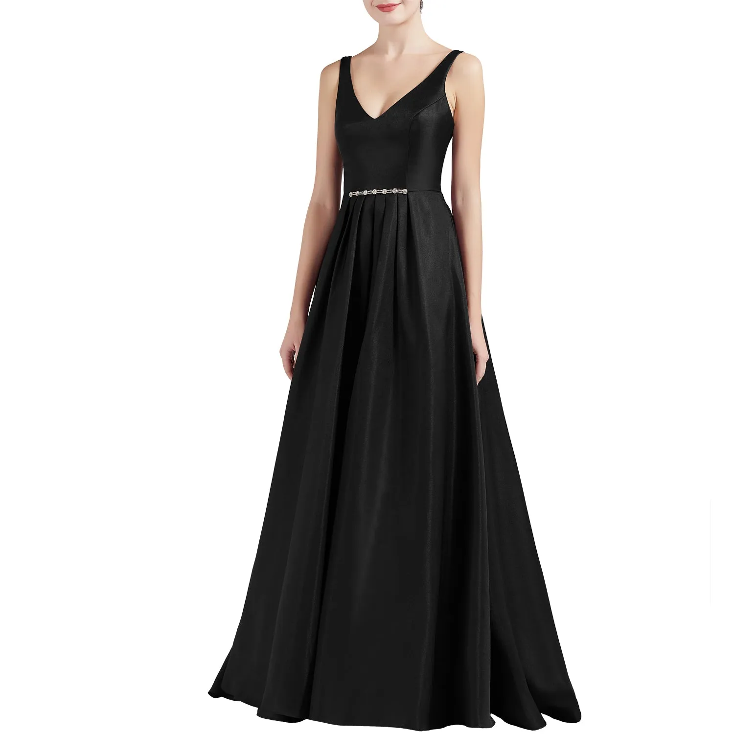MACloth Women A Line V Neck Long Satin Prom Party Dresses Wedding Ball Gown
