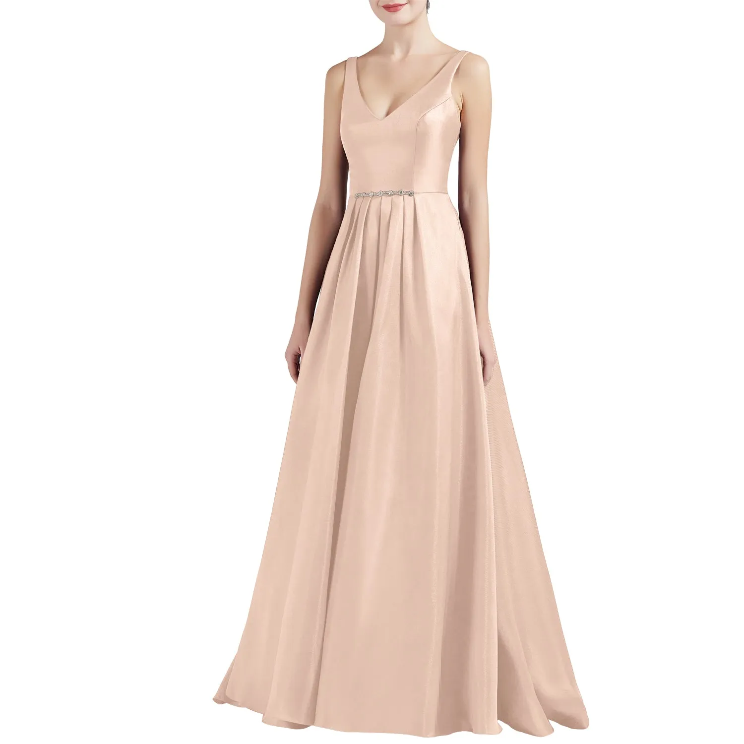 MACloth Women A Line V Neck Long Satin Prom Party Dresses Wedding Ball Gown