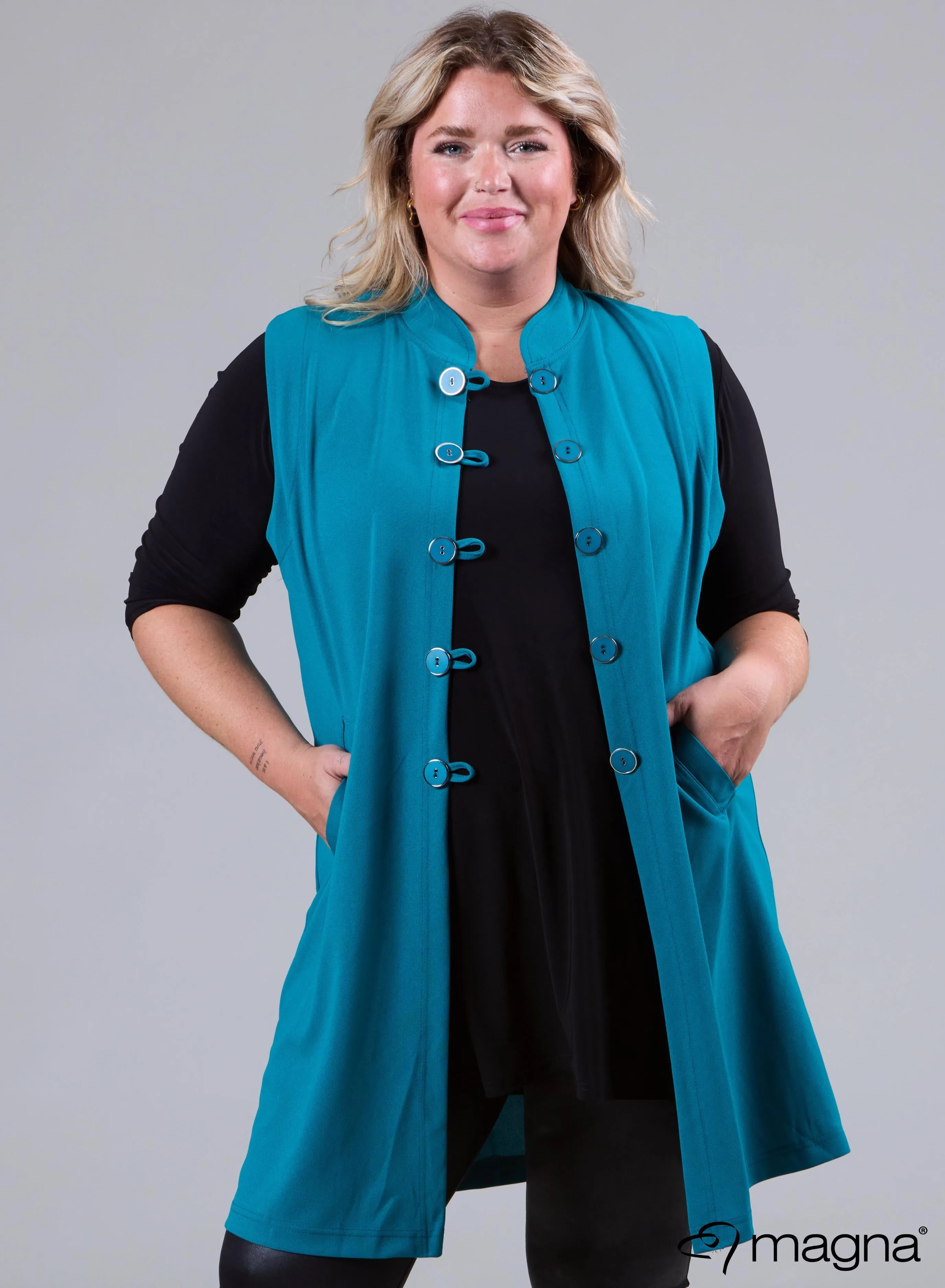 Magna Button Gilet Petrol Blue