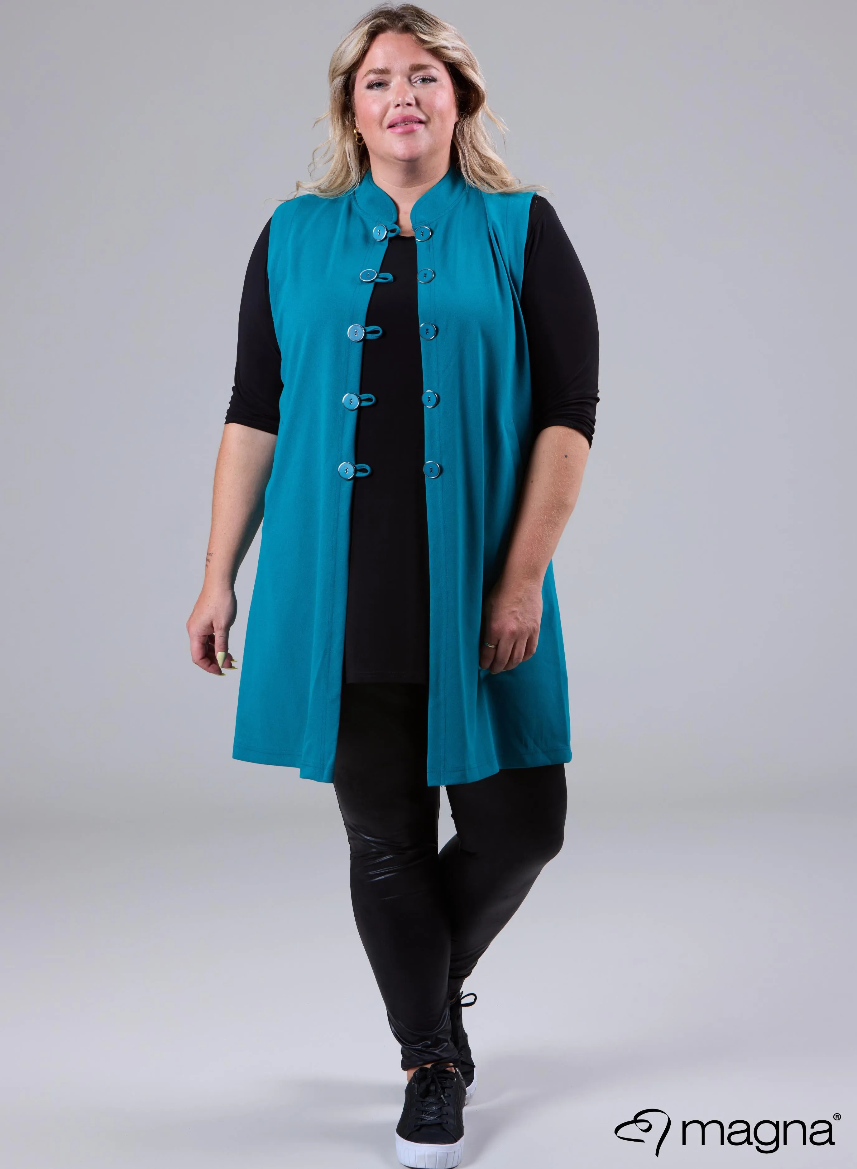 Magna Button Gilet Petrol Blue