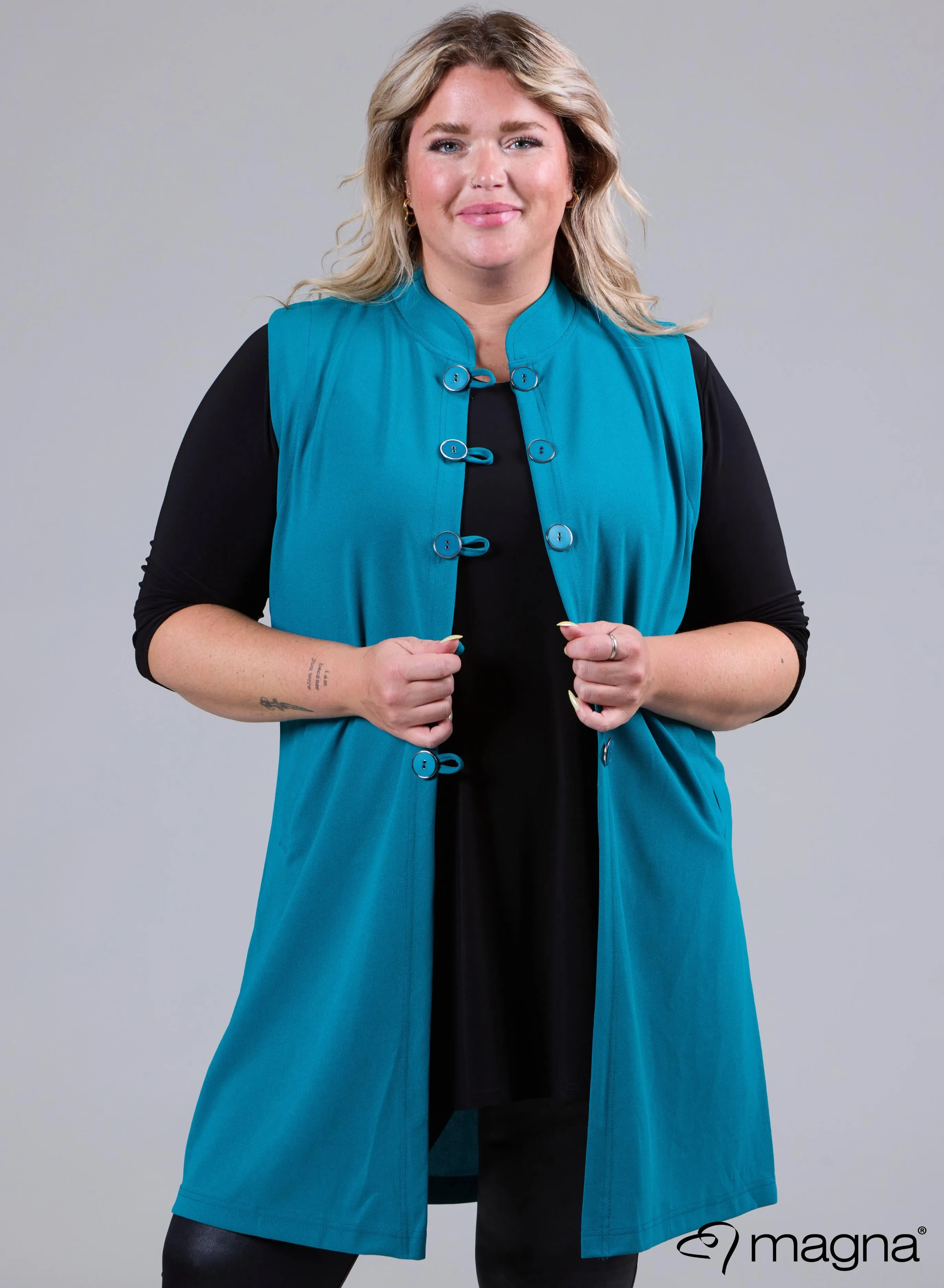 Magna Button Gilet Petrol Blue