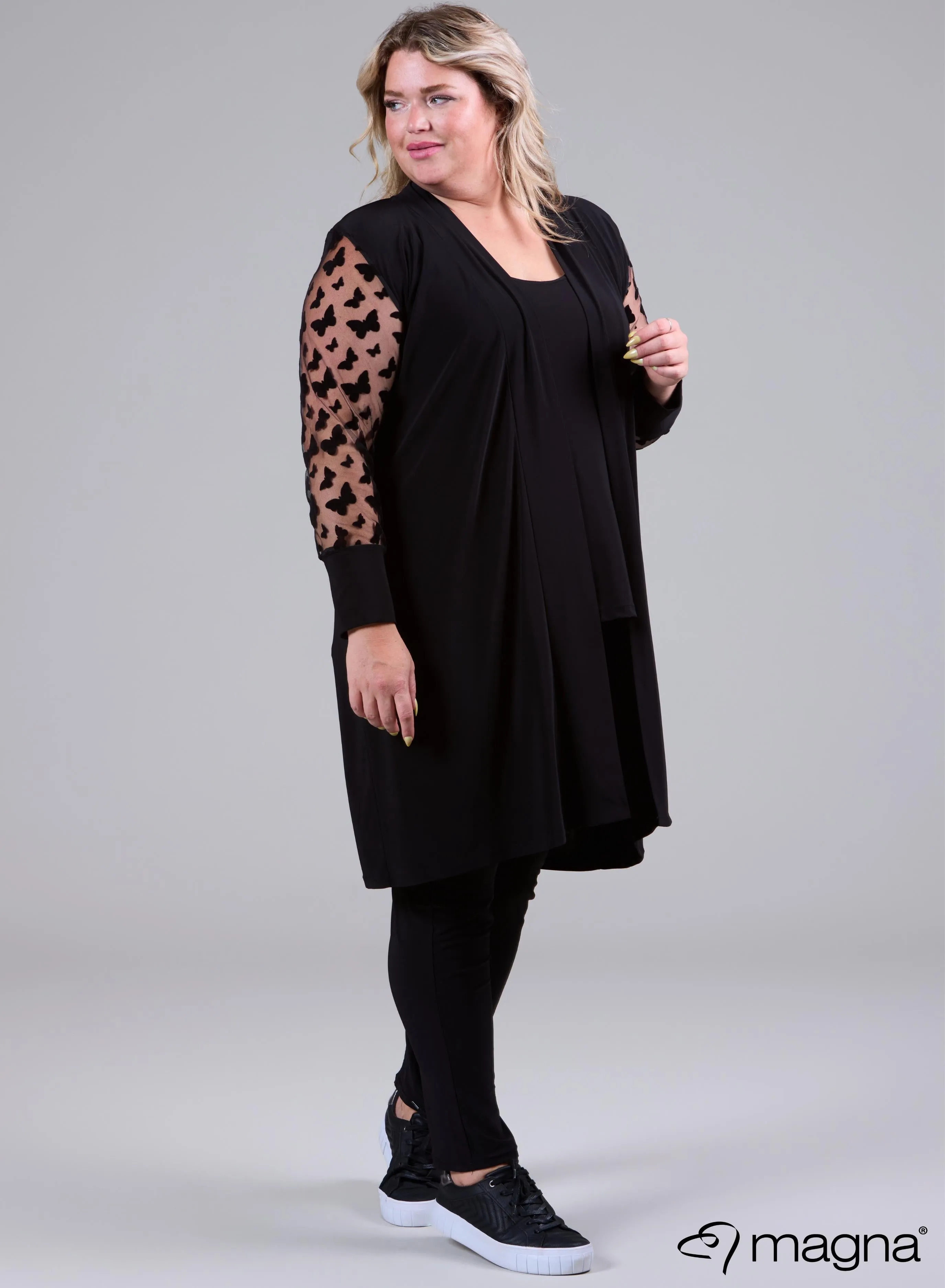 Magna Cardigan With Chiffon Mesh Sleeves Butterfly Design