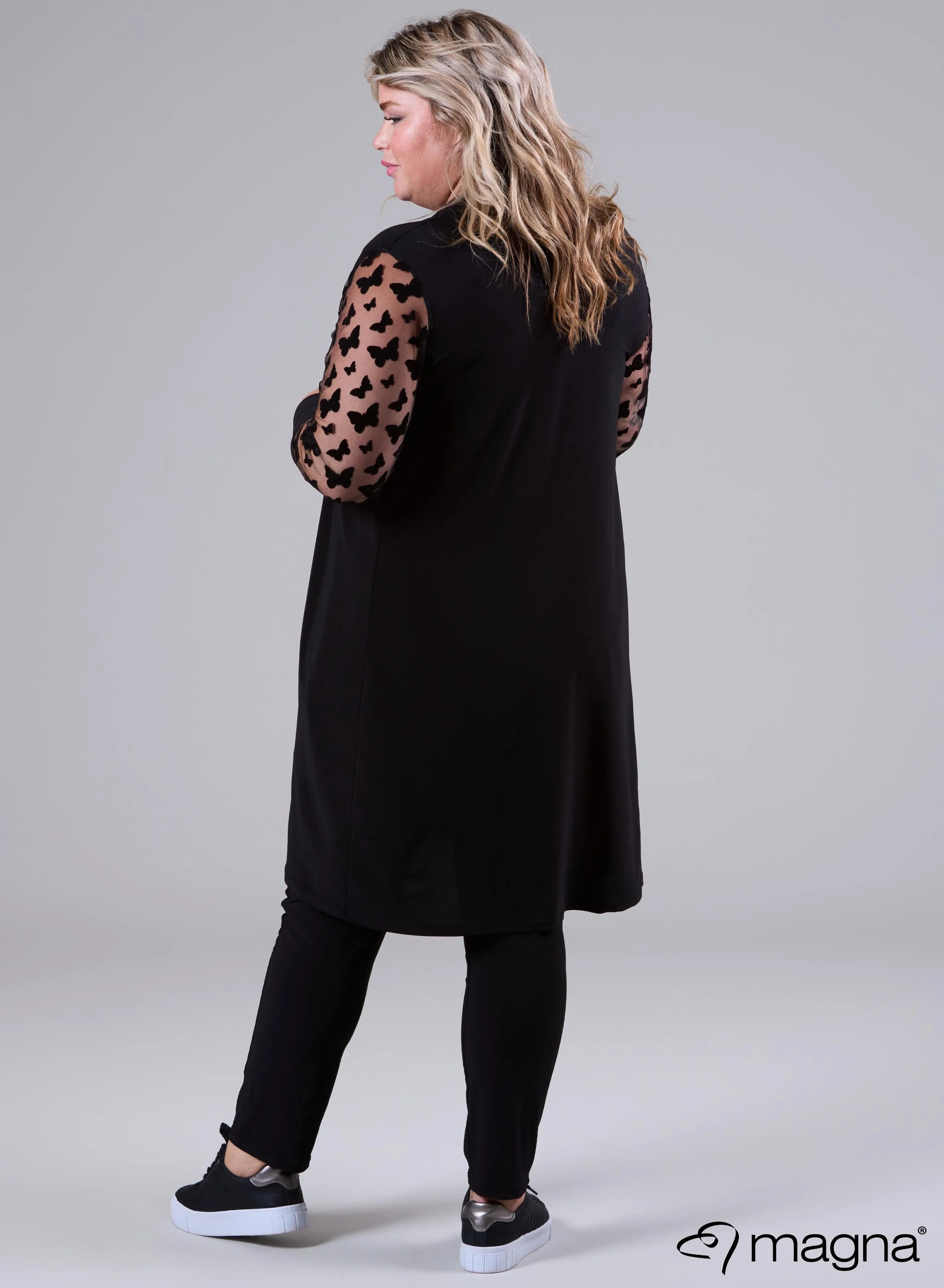 Magna Cardigan With Chiffon Mesh Sleeves Butterfly Design