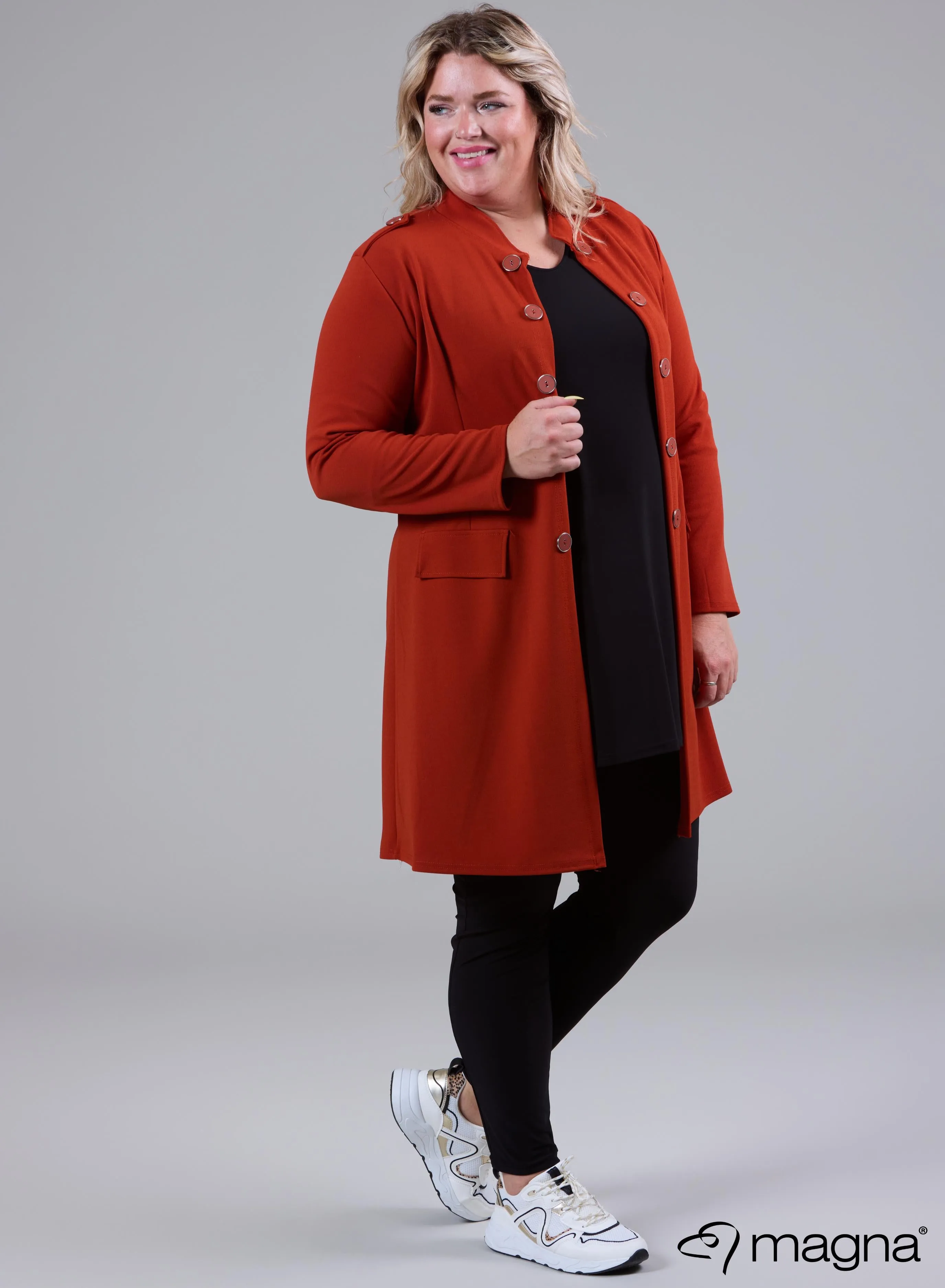 Magna Open Blazer With Button Details Brick
