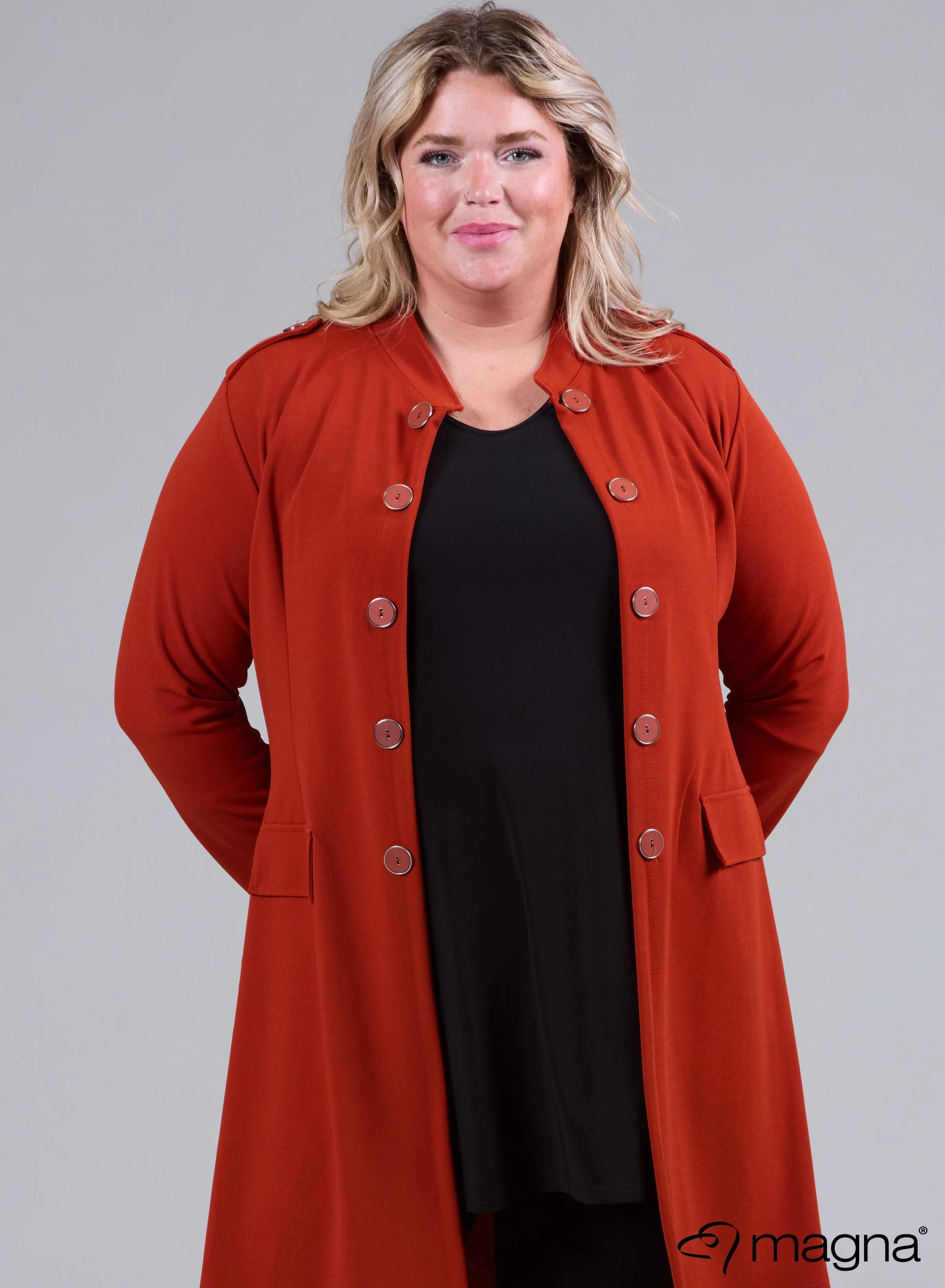 Magna Open Blazer With Button Details Brick