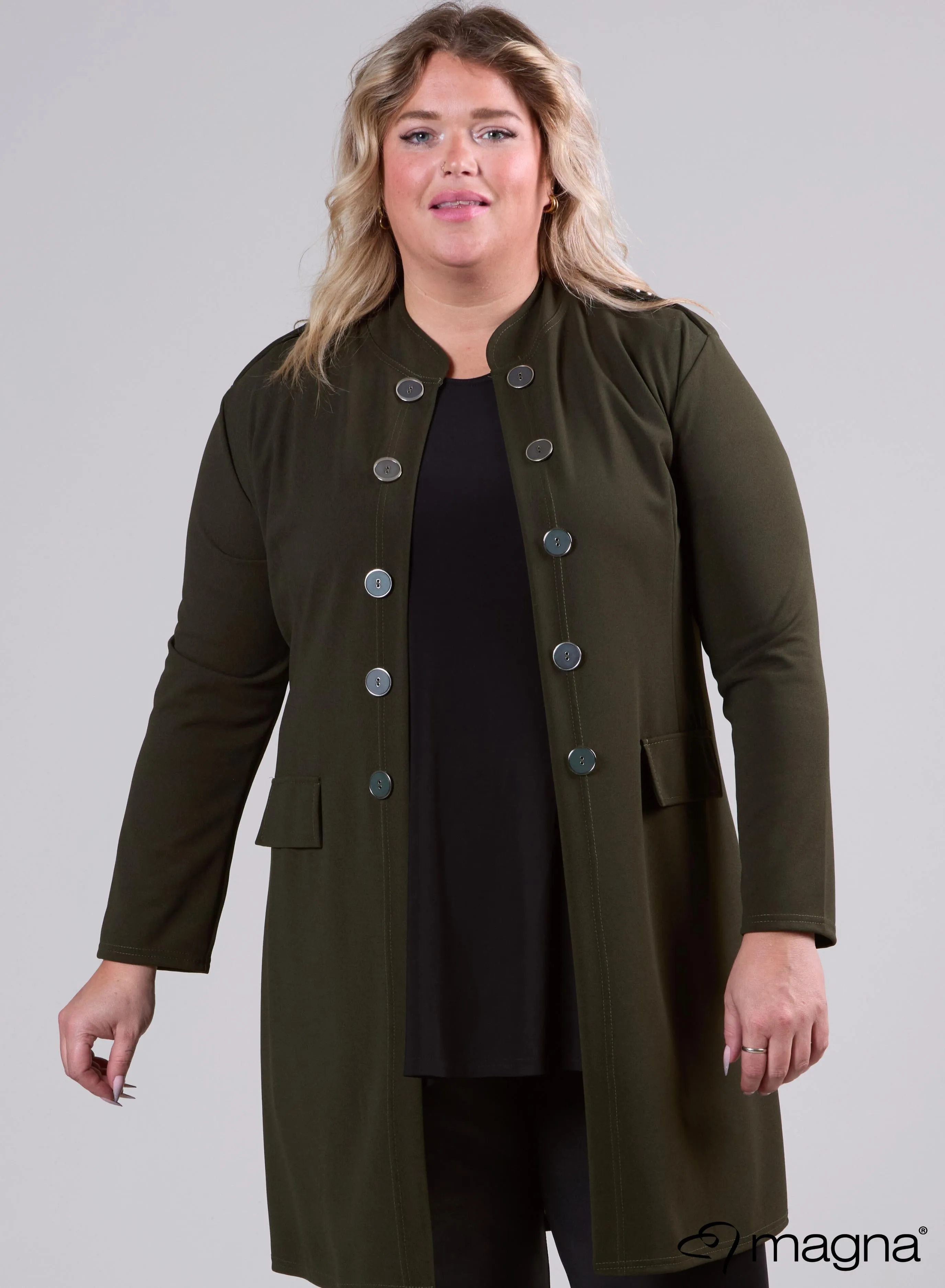 Magna Open Blazer With Button Details Khaki