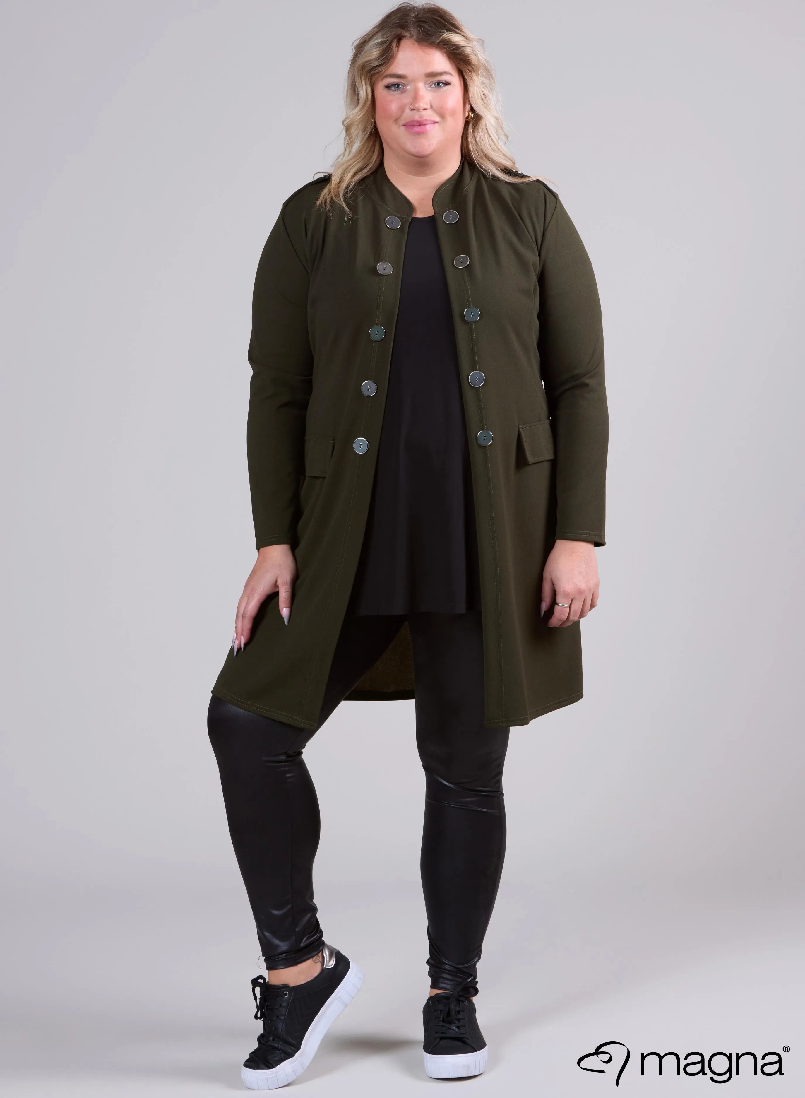 Magna Open Blazer With Button Details Khaki