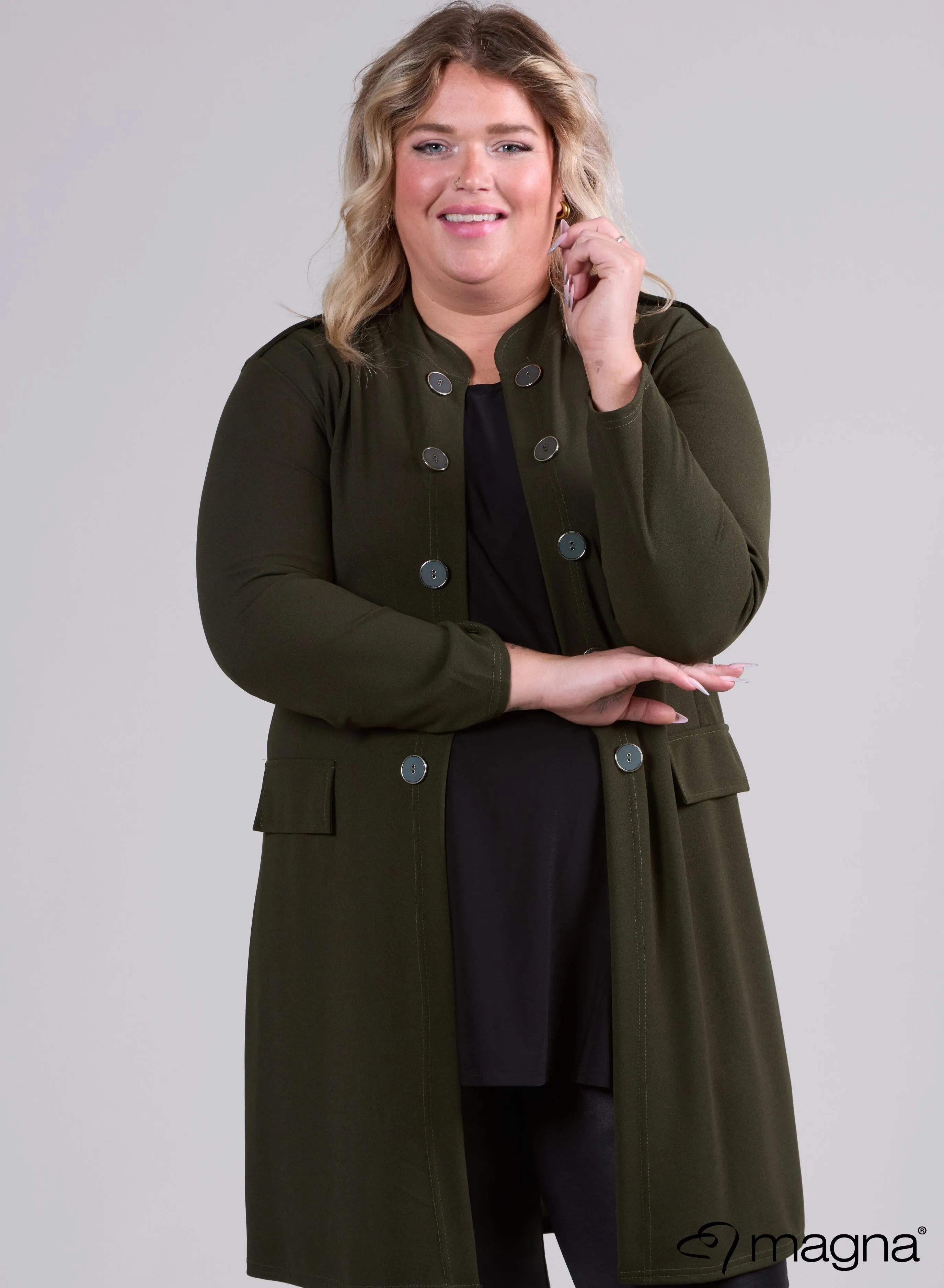 Magna Open Blazer With Button Details Khaki