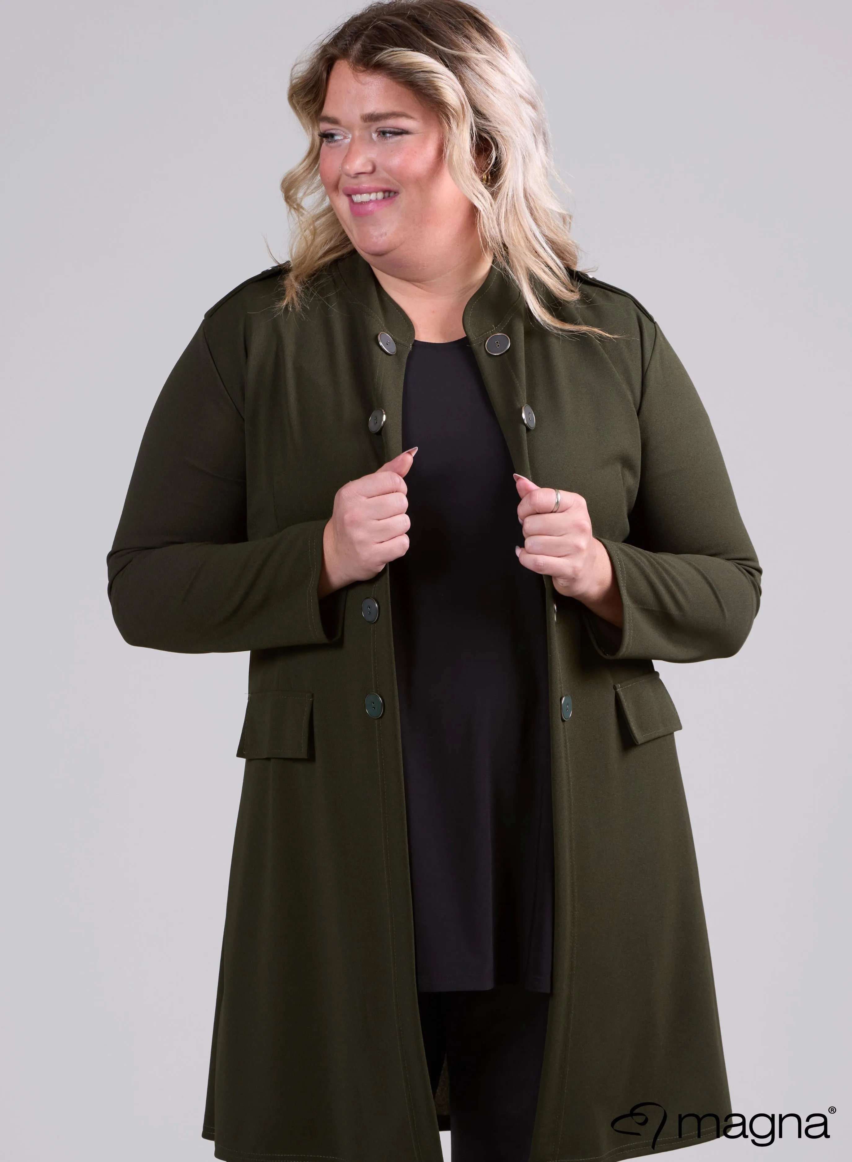 Magna Open Blazer With Button Details Khaki