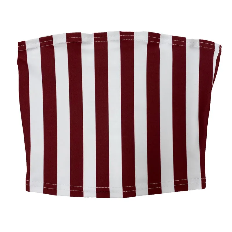 Maroon & White Striped Tube Top