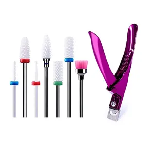 MelodySusie Ceramic Nail Drill Bits Set, 3/32'' (2.35mm) Professional Acrylic Nail File Drill Bit for Manicure Pedicure Cuticle Gel Nail Polishing with Acrylic Nail Clippers