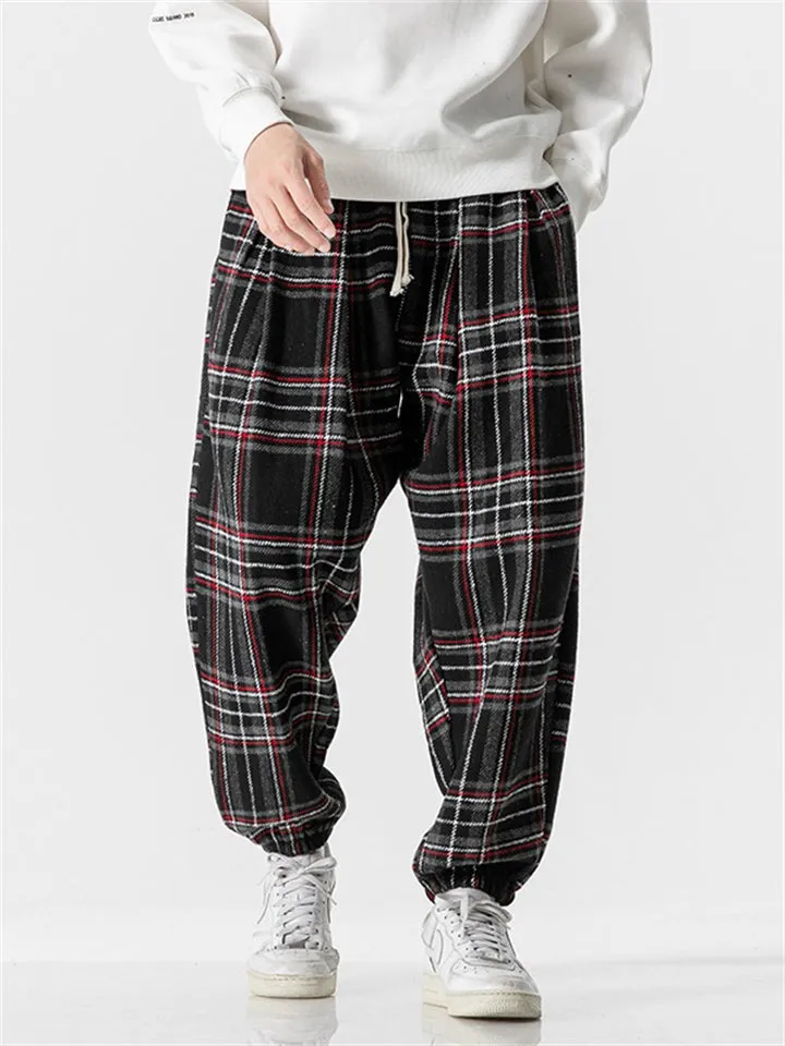 Men's Contrast Color Plaid Stylish Woolen Pants