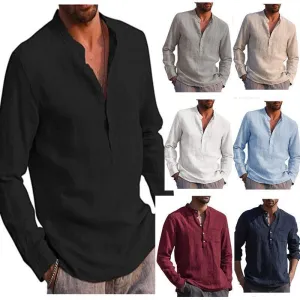 Men's Long Sleeve Casual Beach Linen Shirt