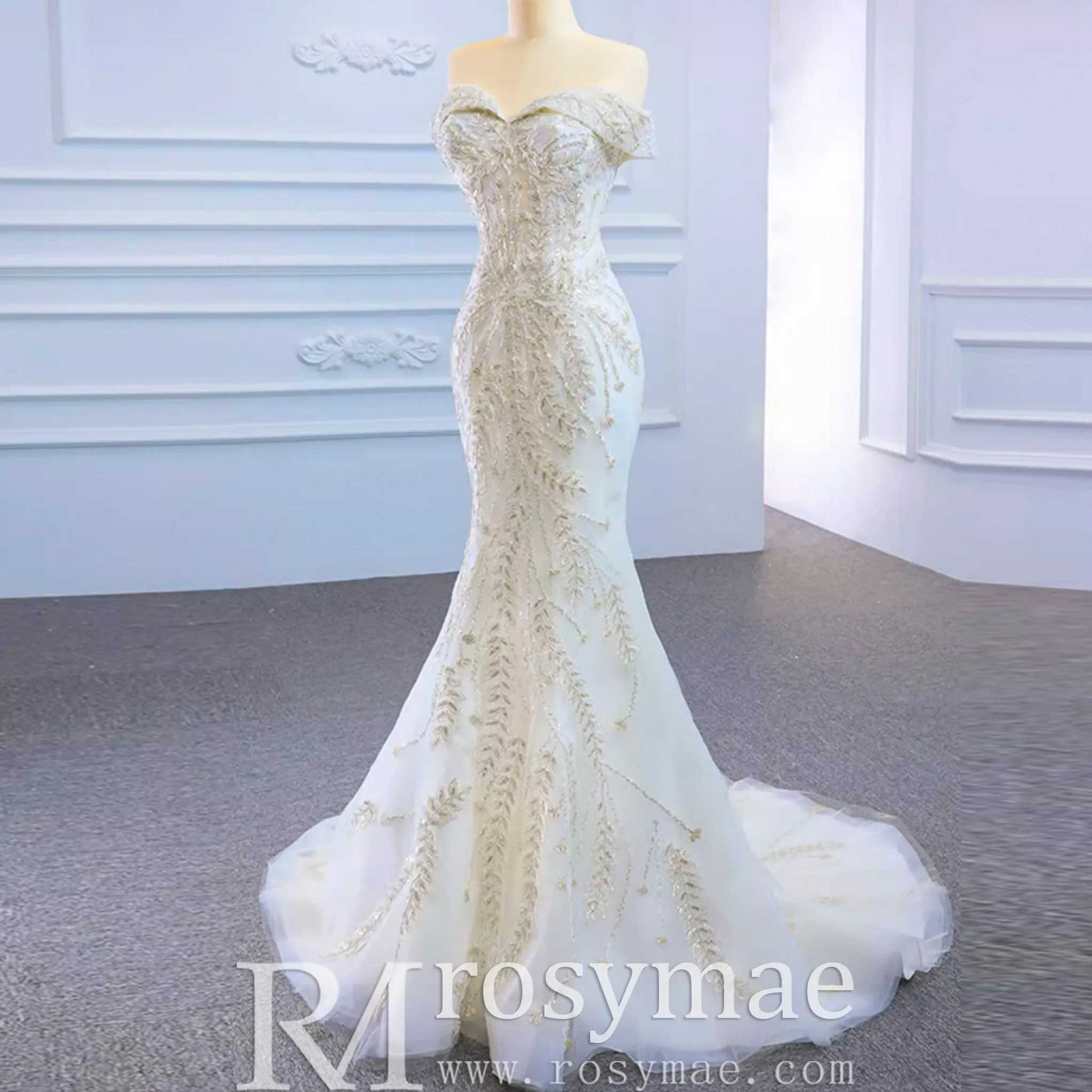 Mermaid Off the Shoulder Wedding Dress With Detachable Train