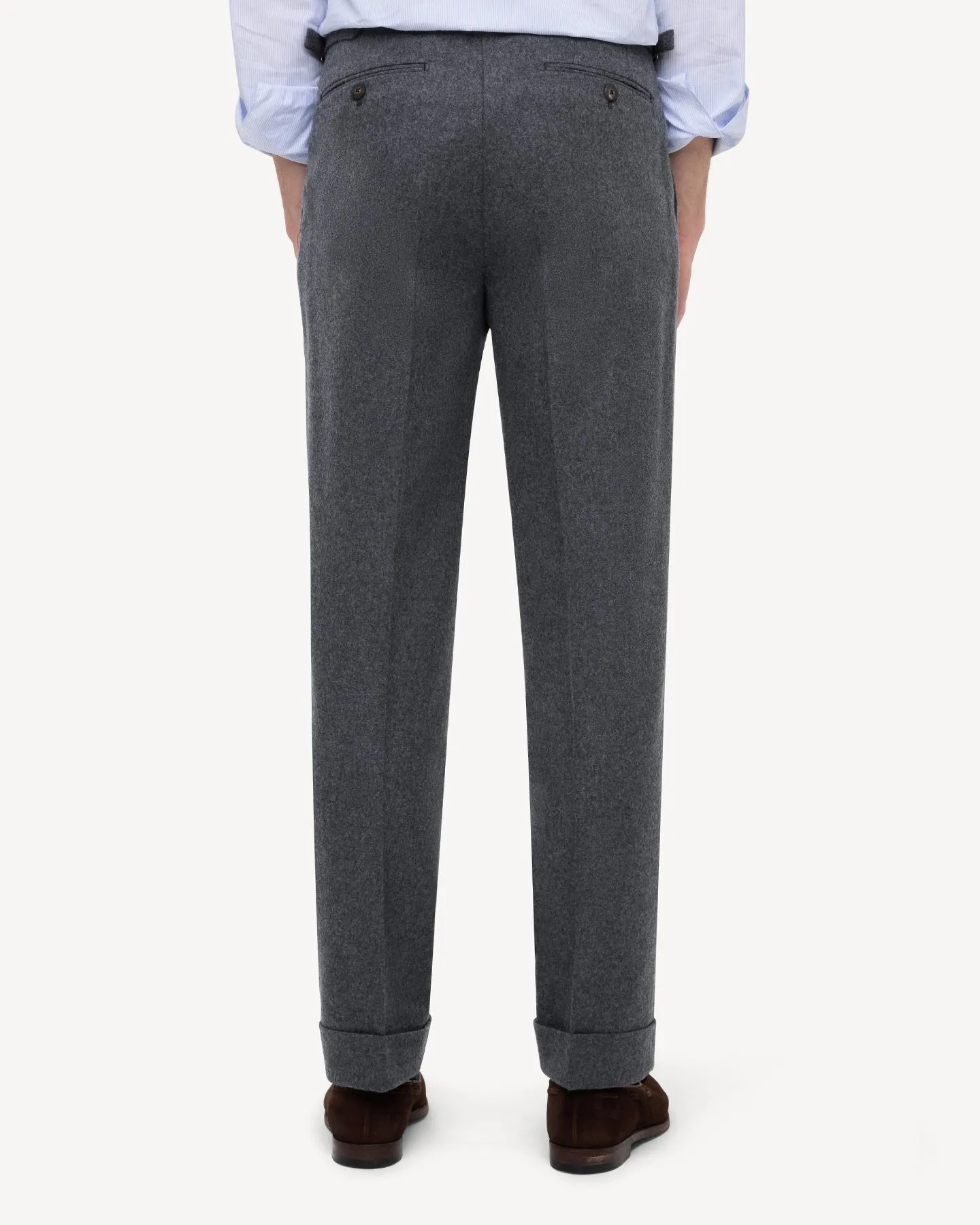 Mid Grey Single Pleat Flannel Trousers