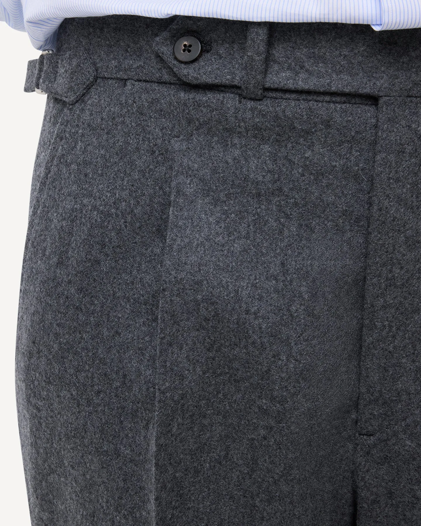 Mid Grey Single Pleat Flannel Trousers