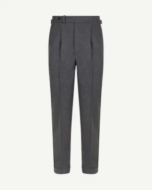 Mid Grey Single Pleat Flannel Trousers