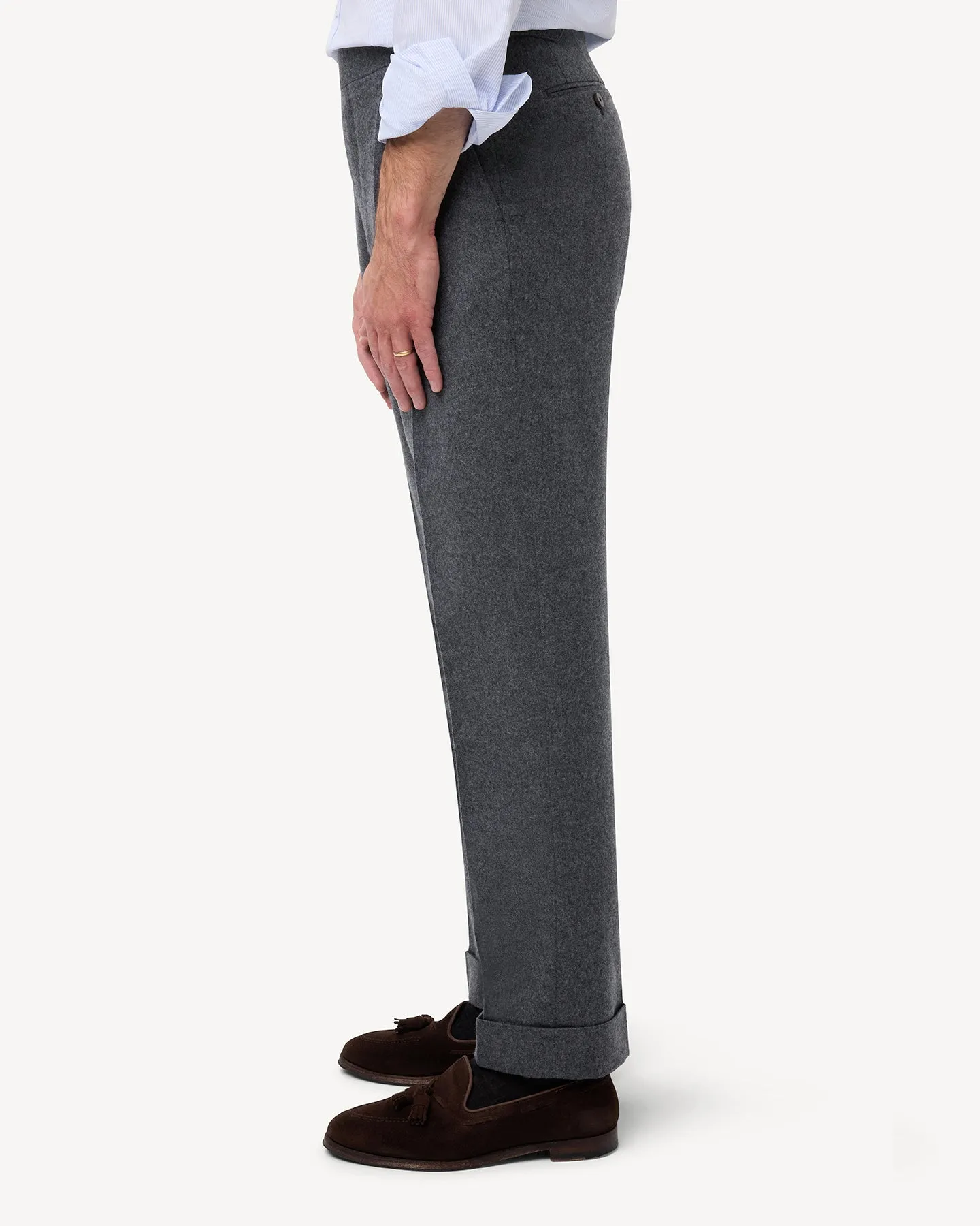 Mid Grey Single Pleat Flannel Trousers