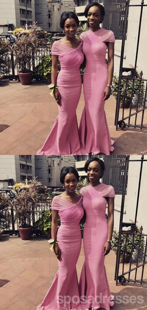 Mismatched Pink Mermaid Off Shoulder Maxi Long Bridesmaid Dresses For Wedding Party,WG1852