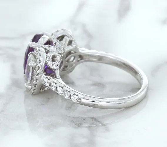 Multicolor Sapphire Ring with Diamond Halo in 18K White Gold