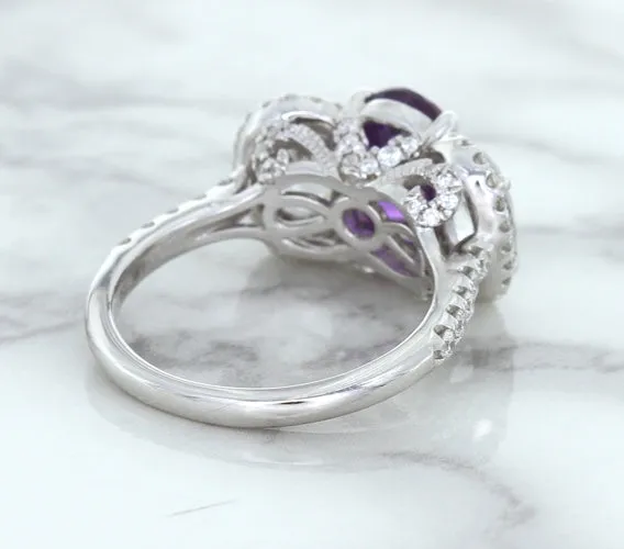 Multicolor Sapphire Ring with Diamond Halo in 18K White Gold