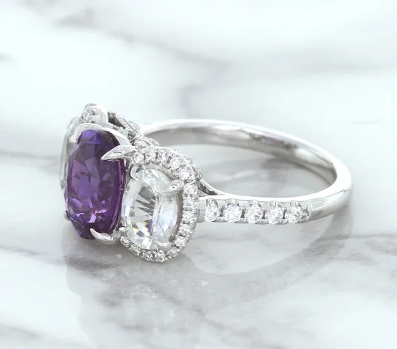 Multicolor Sapphire Ring with Diamond Halo in 18K White Gold