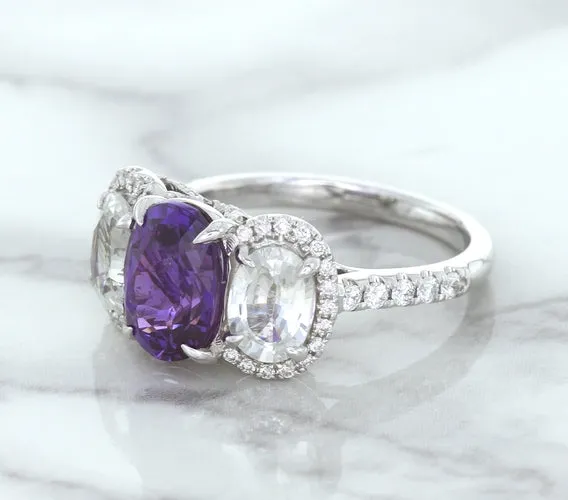 Multicolor Sapphire Ring with Diamond Halo in 18K White Gold