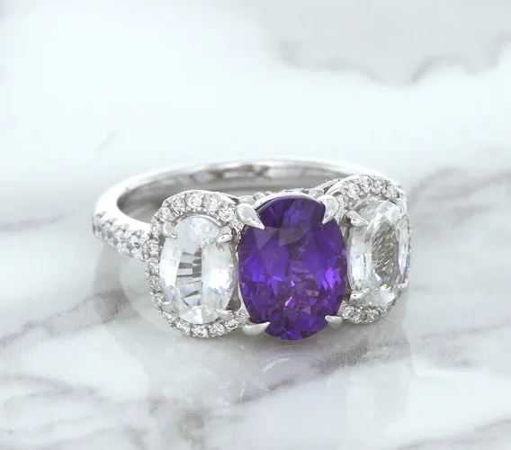 Multicolor Sapphire Ring with Diamond Halo in 18K White Gold