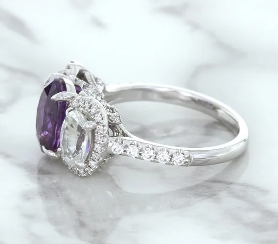 Multicolor Sapphire Ring with Diamond Halo in 18K White Gold