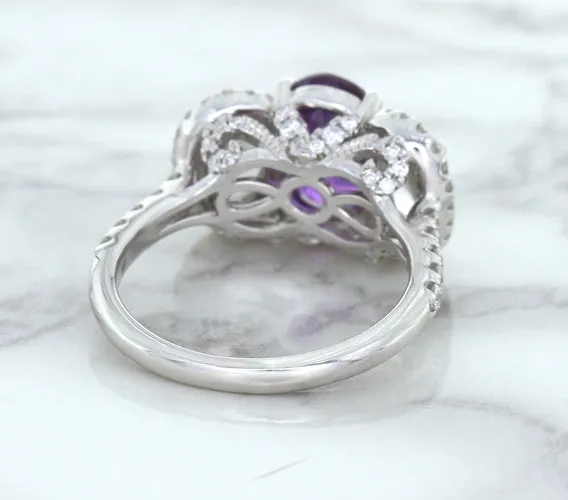 Multicolor Sapphire Ring with Diamond Halo in 18K White Gold