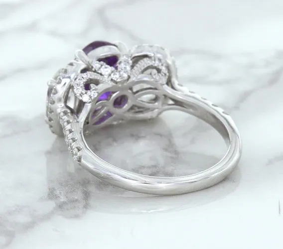 Multicolor Sapphire Ring with Diamond Halo in 18K White Gold