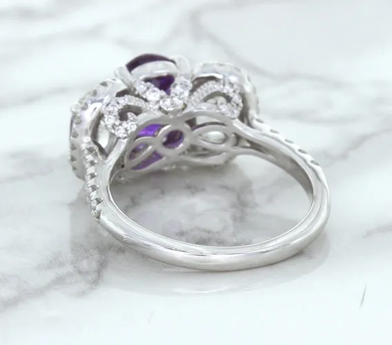Multicolor Sapphire Ring with Diamond Halo in 18K White Gold