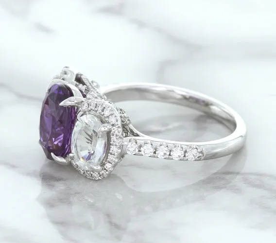 Multicolor Sapphire Ring with Diamond Halo in 18K White Gold