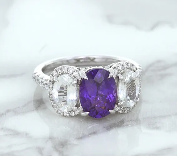 Multicolor Sapphire Ring with Diamond Halo in 18K White Gold