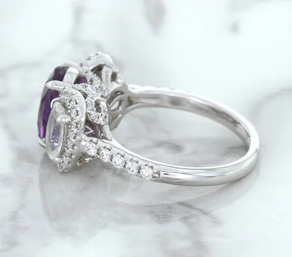 Multicolor Sapphire Ring with Diamond Halo in 18K White Gold