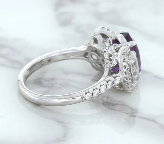 Multicolor Sapphire Ring with Diamond Halo in 18K White Gold