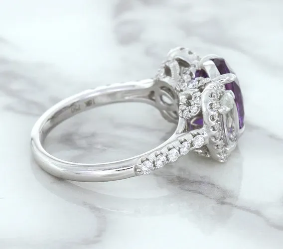 Multicolor Sapphire Ring with Diamond Halo in 18K White Gold