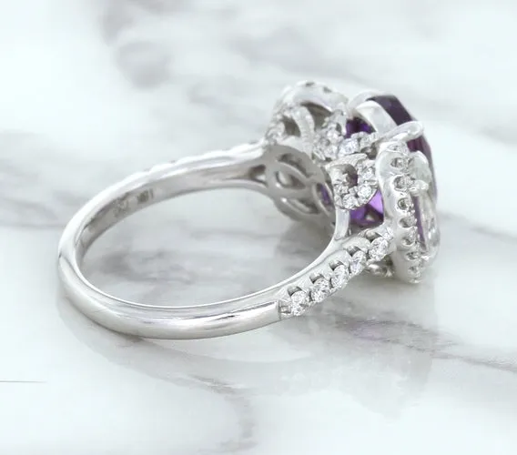 Multicolor Sapphire Ring with Diamond Halo in 18K White Gold