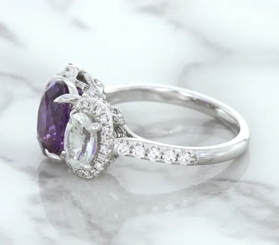 Multicolor Sapphire Ring with Diamond Halo in 18K White Gold