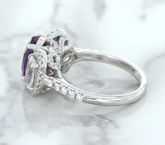 Multicolor Sapphire Ring with Diamond Halo in 18K White Gold