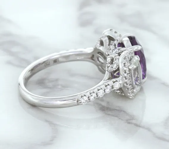 Multicolor Sapphire Ring with Diamond Halo in 18K White Gold