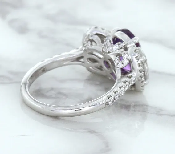 Multicolor Sapphire Ring with Diamond Halo in 18K White Gold