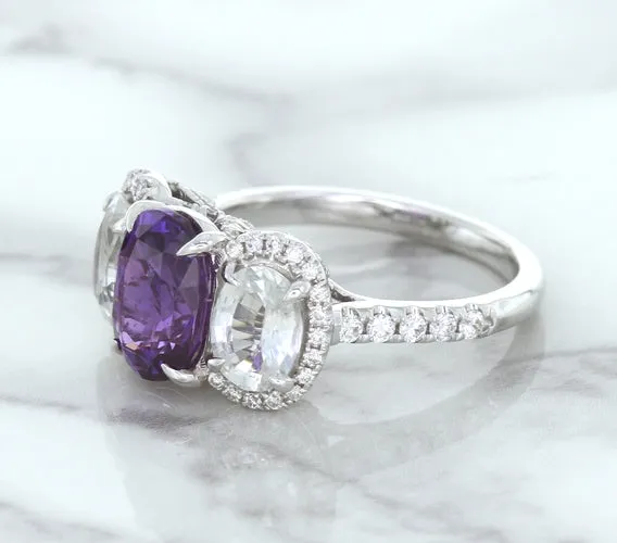Multicolor Sapphire Ring with Diamond Halo in 18K White Gold