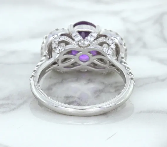 Multicolor Sapphire Ring with Diamond Halo in 18K White Gold