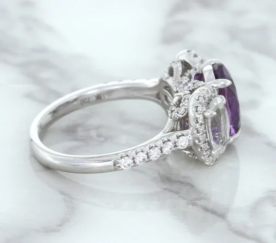 Multicolor Sapphire Ring with Diamond Halo in 18K White Gold