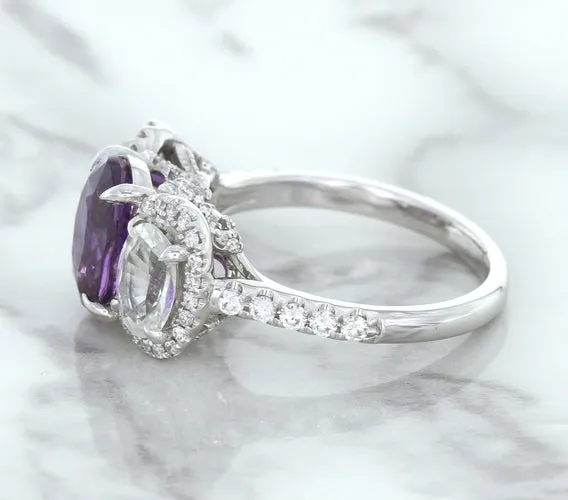 Multicolor Sapphire Ring with Diamond Halo in 18K White Gold