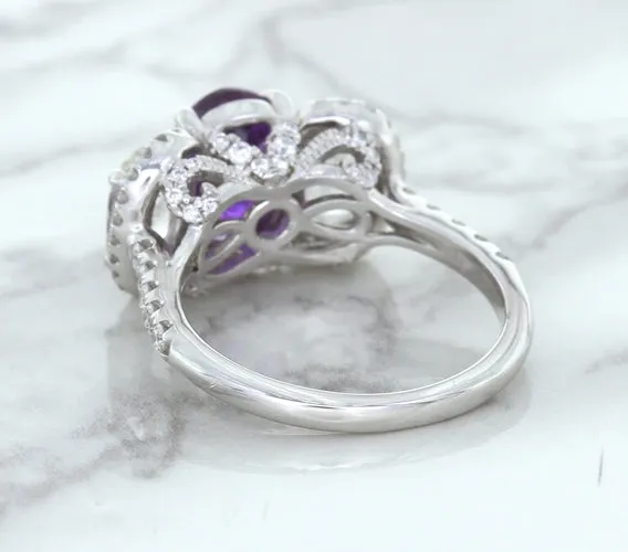 Multicolor Sapphire Ring with Diamond Halo in 18K White Gold