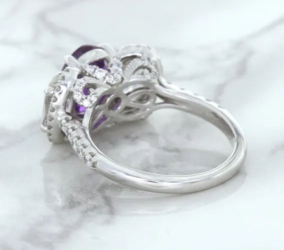 Multicolor Sapphire Ring with Diamond Halo in 18K White Gold