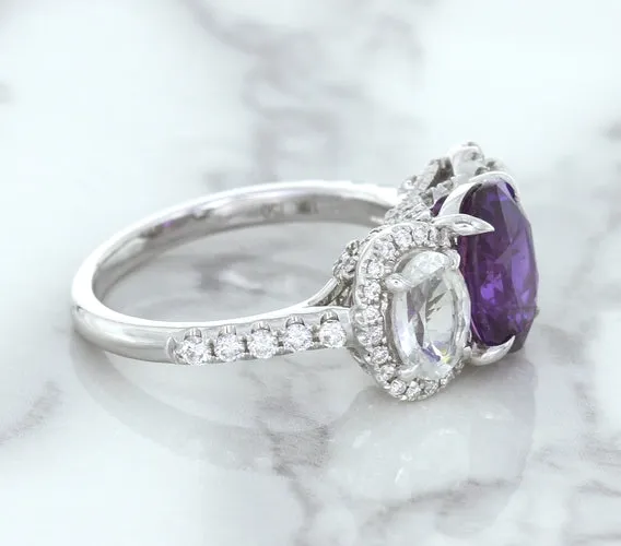 Multicolor Sapphire Ring with Diamond Halo in 18K White Gold